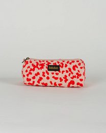  Red quilted pencil case with white hearts pattern, Valentine's Day design, kids storage pouch
