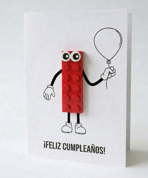 Tarjeta postal con globo de cumpleaños – Ladrillo de construcción LEGO
