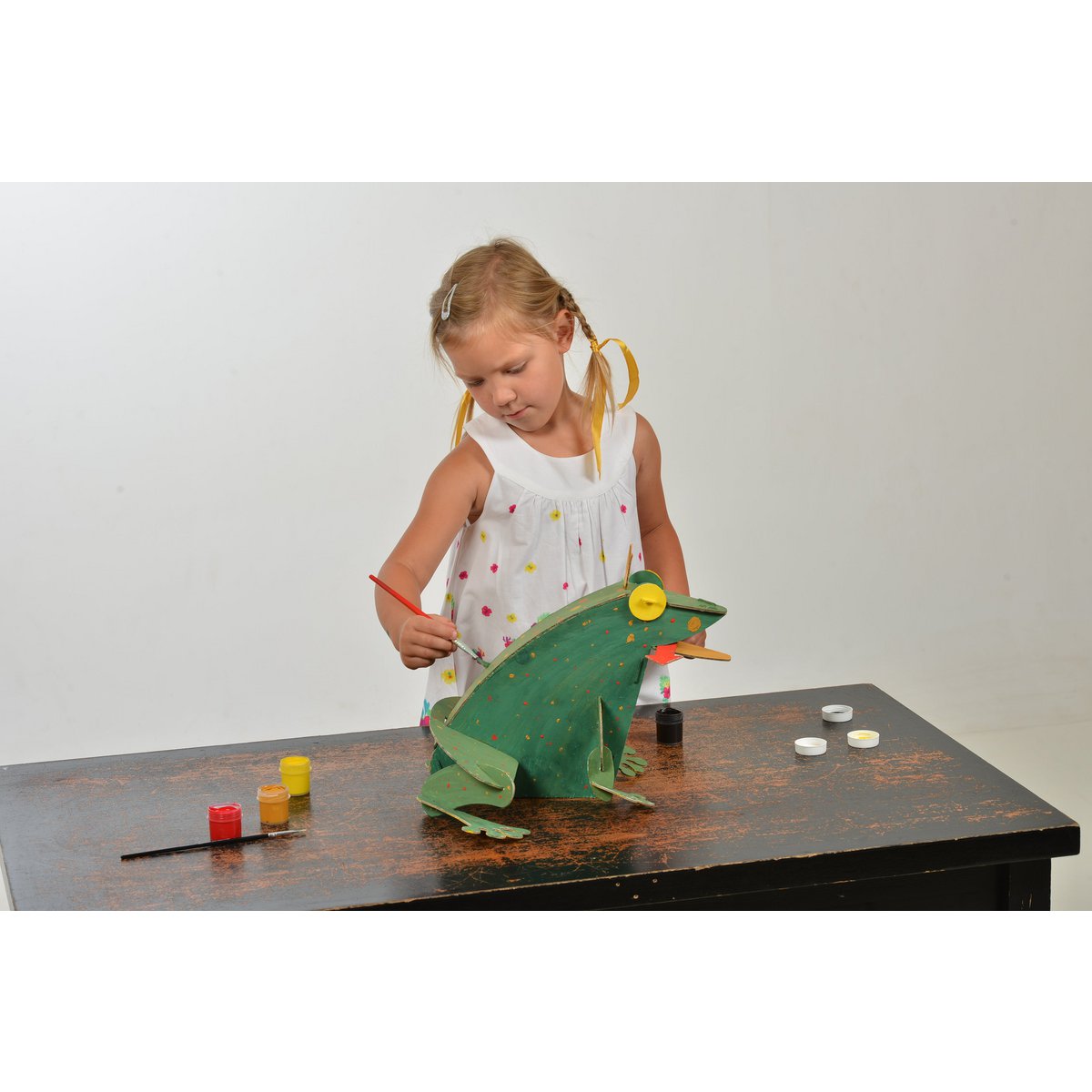 Frosch-Modellbausatz, Pappspielzeug zum Bauen und Bemalen, DIY, 3D, weiß, ab 6 Jahren