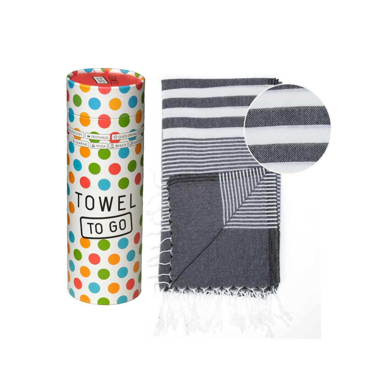 TOWEL TO GO MALIBU Toalla de Playa de Algodón 180x100 cm | Sin arena | Negro | con caja de regalo