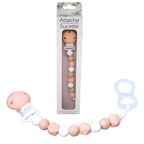 STANDARD SILICONE PACIFIER CLIP - WOOD AND SALMON **DESTOCK**