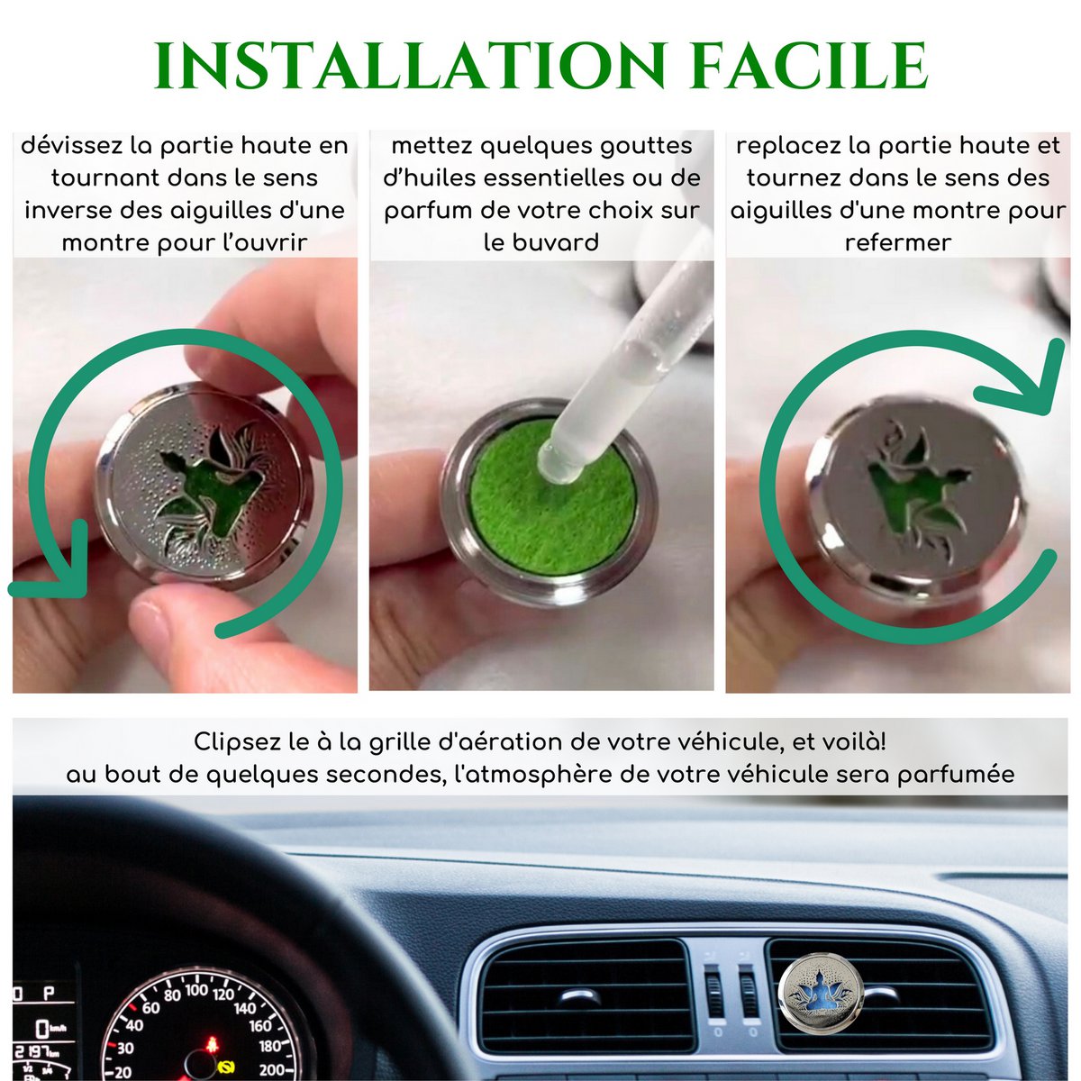 Car Diffuser Clip'Arôme - Angel - Stainless Steel with Blotters - Decorative Aromatherapy Accessory - Gift Idea