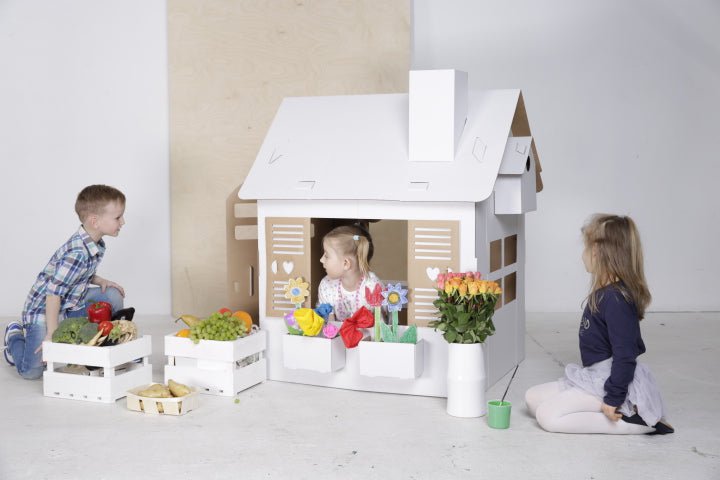 Pap playhouse til børn, havehus, DIY, 3+år, til fødselsdag og fest, legetøj, farvelægning, børnelegetøj, miljøvenlig