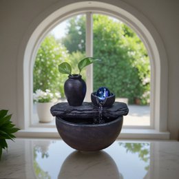 Zimmerbrunnen – Kieselsäure – Zen- und entspannende Dekoration – Geschenkidee – Buntes LED-Licht