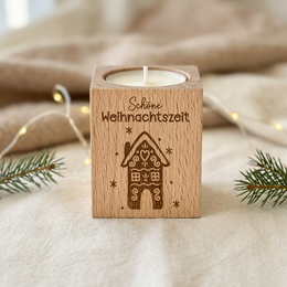 Teelichthalter Holz „Schöne Weihnachtszeit“ – Gastgeschenk & Weihnachtsgeschenk für Mitarbeiter | inkl. Teelicht