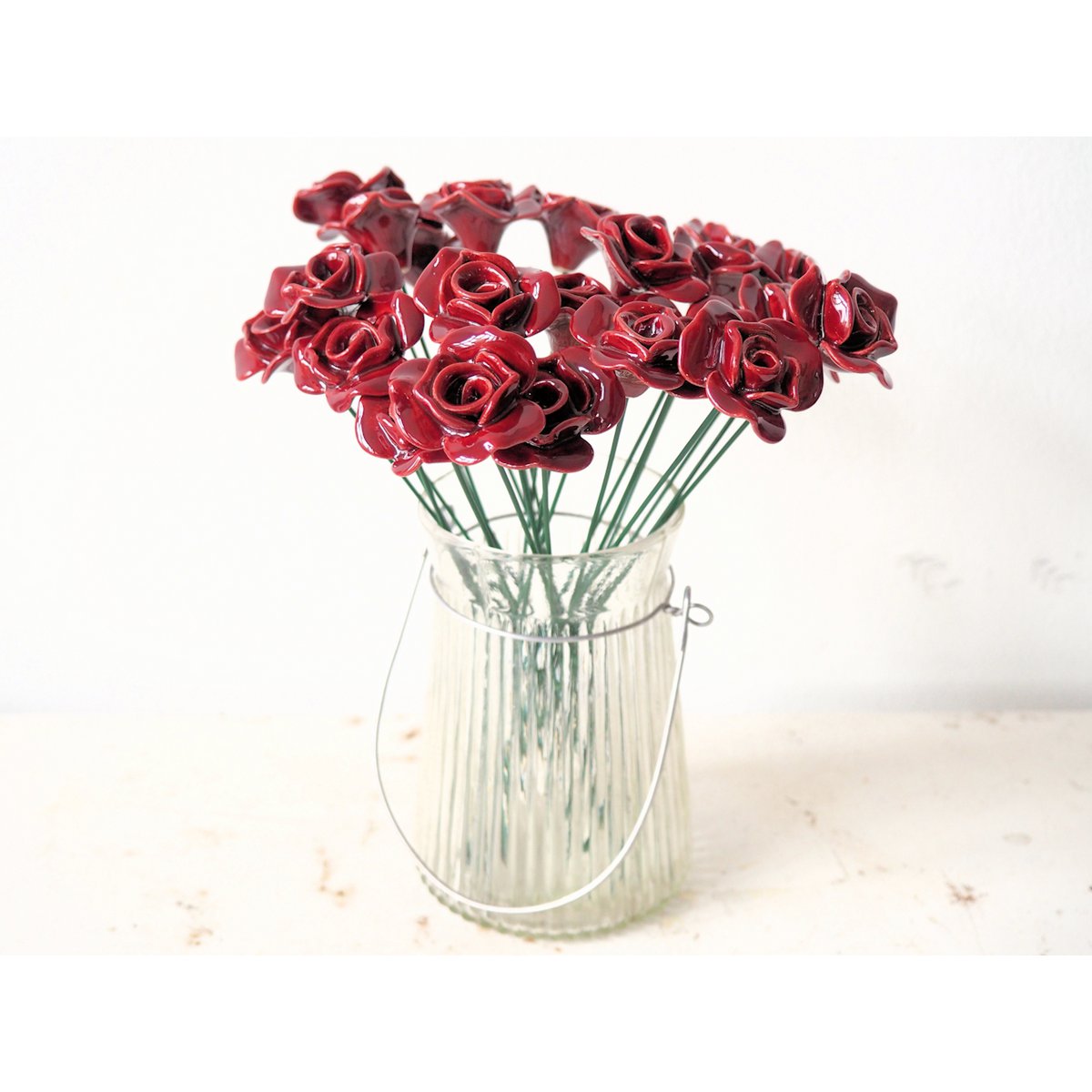 Rose flower ceramic red 3.5 cm