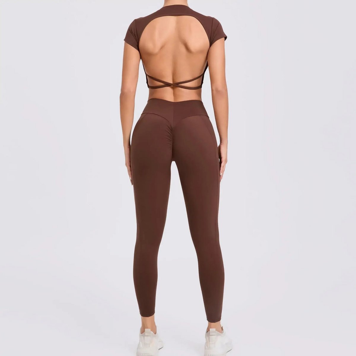 Cross Backless Sporty Set Women 2 Piece Sportswear Short Sleeve Training Suit for Fitness Yoga Wear Female Gym Workout Clothes