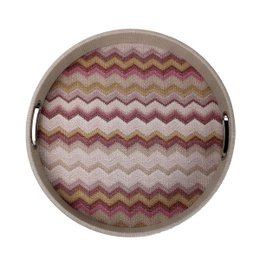Plateau rond rose à motif zigzag avec poignées en acier inoxydable