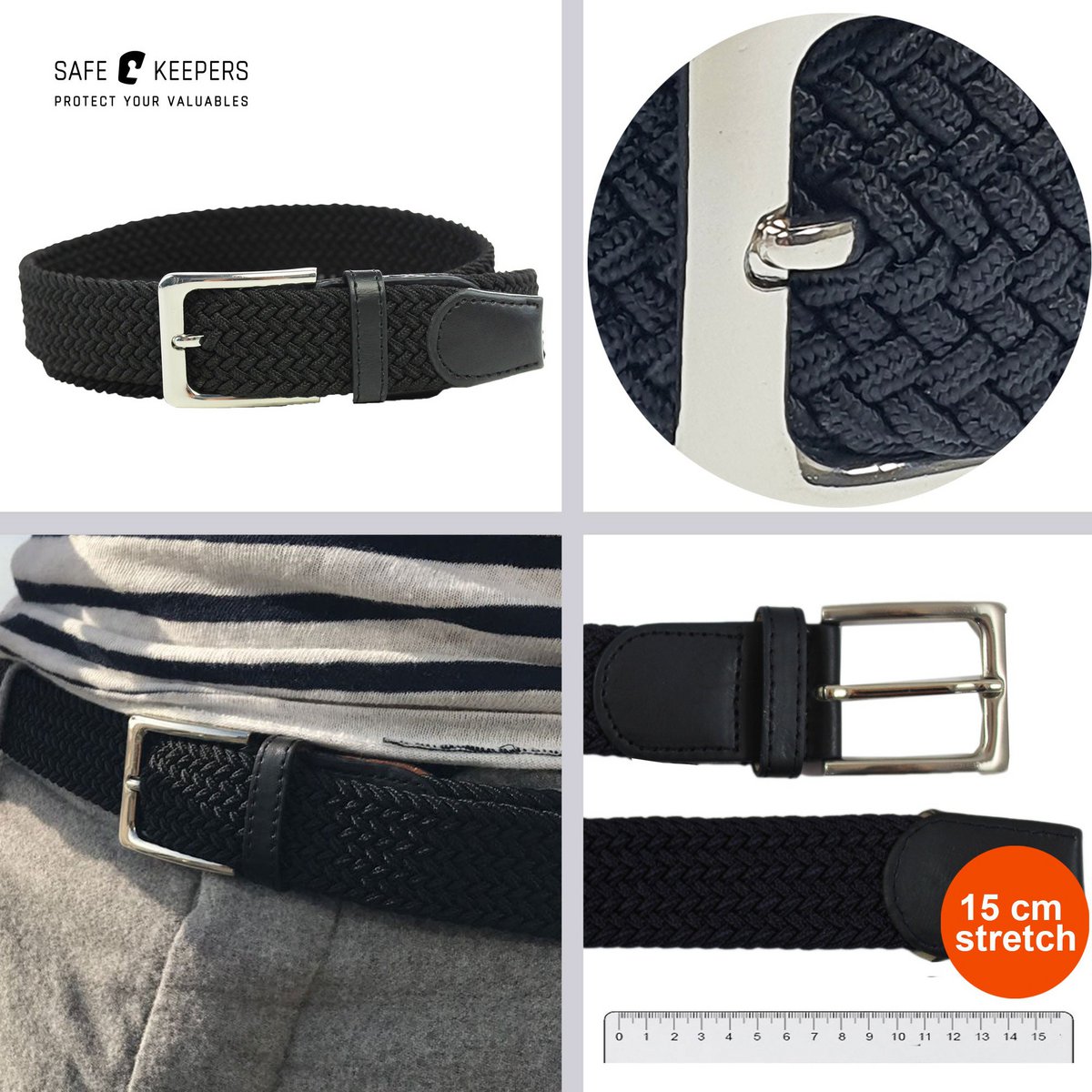 Cinturones elásticos Safekeepers - Cinturón elástico - cinturones elásticos - cinturón hombre - cinturones mujer - 3 Piezas