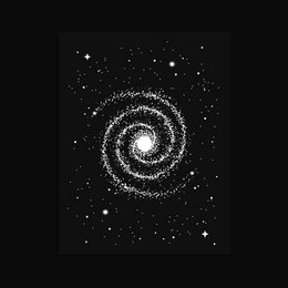 Silver foil spiral galaxy wall art with sparkling stars on a dark background.