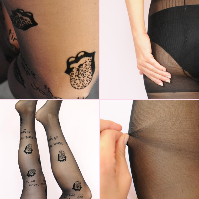 1 par %23StatementTights TEN EL TIEMPO DE TU VIDA Medias negras "Message on Tights" con lengüeta en estampado de leopardo 40 DEN