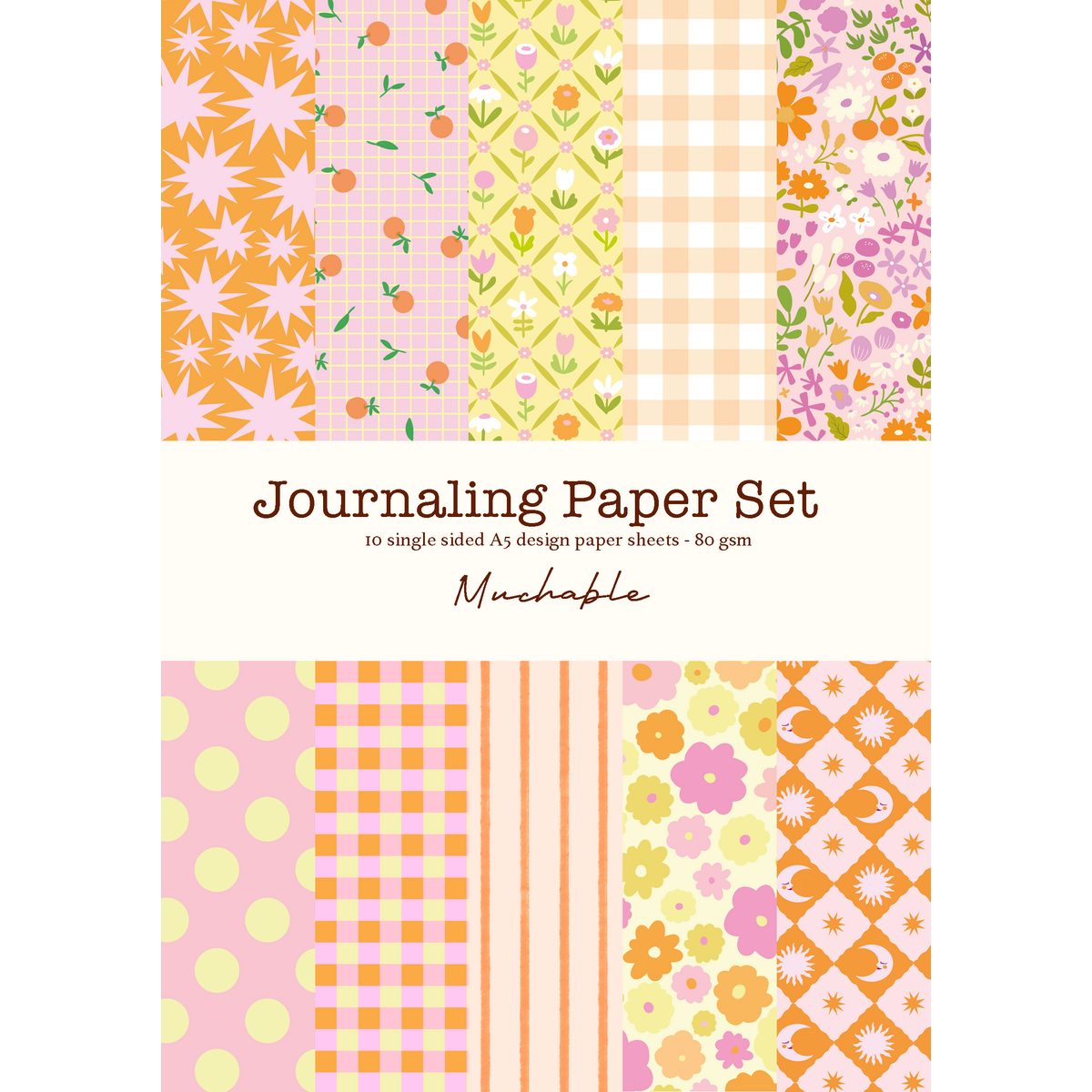 Juego de papel para álbum de recortes de diario - 10 hojas A5 de impresión/patrones