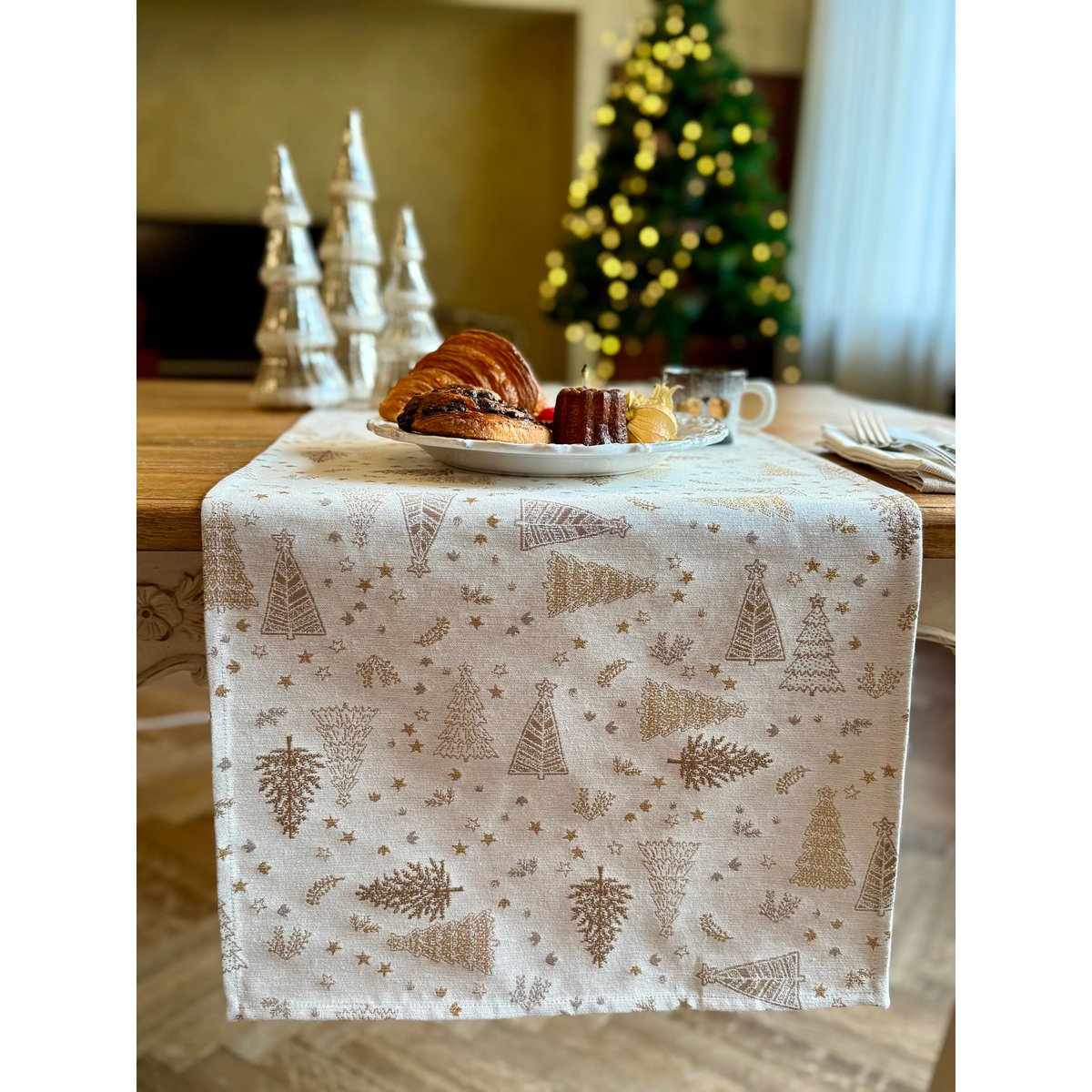 Lichte kersttafelloper, verschillende maten | Gouden Bos