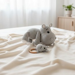 Nuvinokids® Handmade Hippo Cuddly Toy and Teething Set made of 100% Cotton