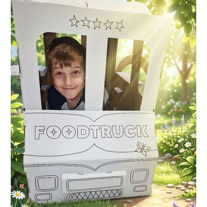 Speelhuis Food Truck Kartonnen speelhuis voor kinderen – DIY Bouwen & Kleuren 3+