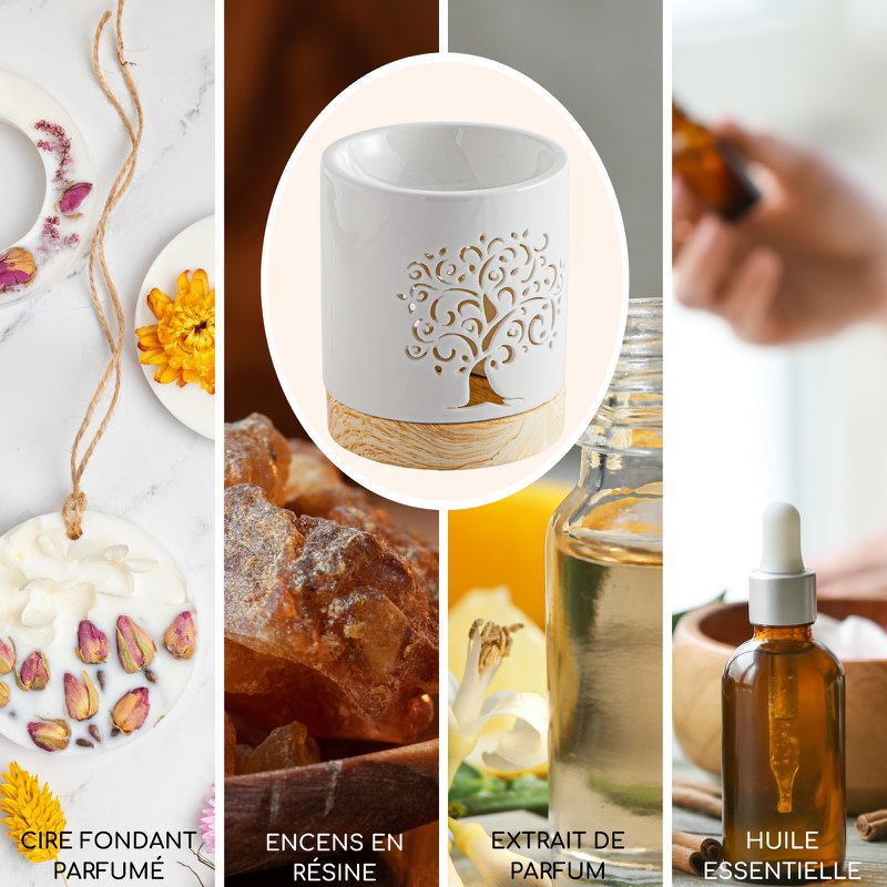 Quemador de perfumes serie Céramy – Árbol de la vida – Portavelas de cerámica lacada – Difusión de ceras aromáticas, aceites esenciales – Idea decorativa de regalo