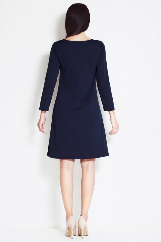 Gebreide trapezejurk met lange mouwen, marineblauw