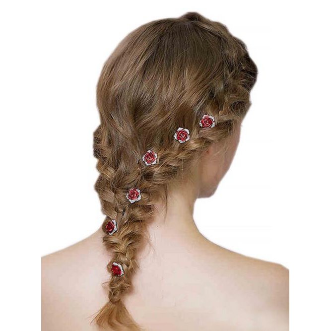 Scarlet Rose Bridal Hair Pins-One set of 8