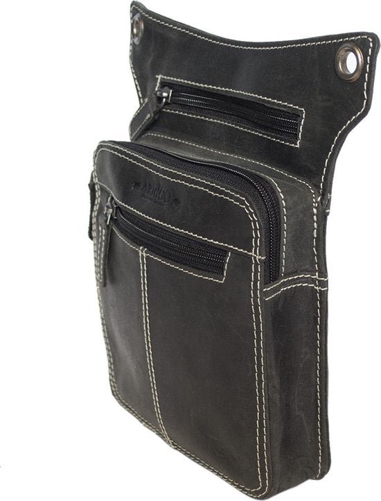 Hip bag - Black leather for the engine with extra compartment
