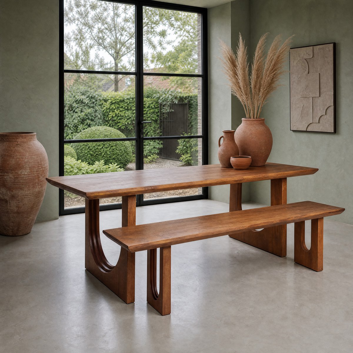 Bullnose Chamfered mangohouten eetkamerbank