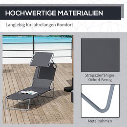 Sonnenliege klappbar Gartenliege mit Dach, Liegestuhl mit 4-Fach verstellbare Rückenlehne, wetterfeste Campingliege bis 120 kg belastbar, für Garten Strand Pool, Rot