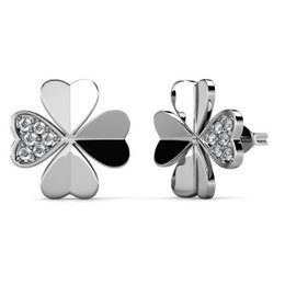 Clover Petal Earrings - Silver and Crystal