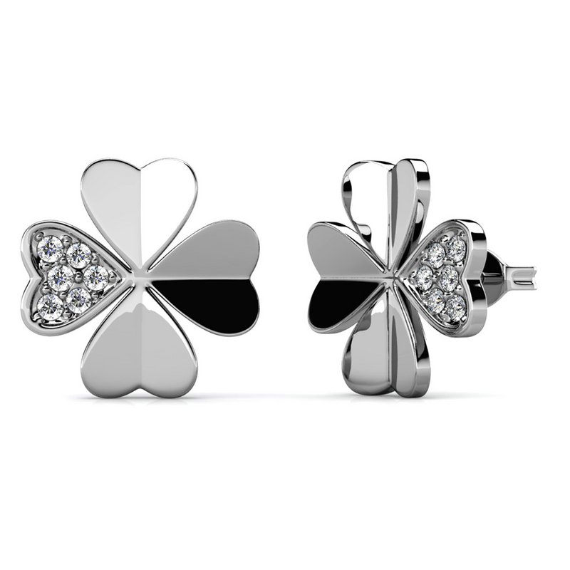 Clover Petal Earrings - Silver and Crystal