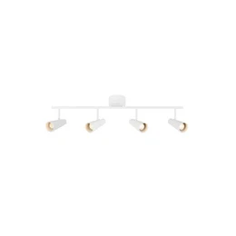 Ceiling light fixture with 4 adjustable spotlights in a sandy white finish, suitable for illuminating a room.
