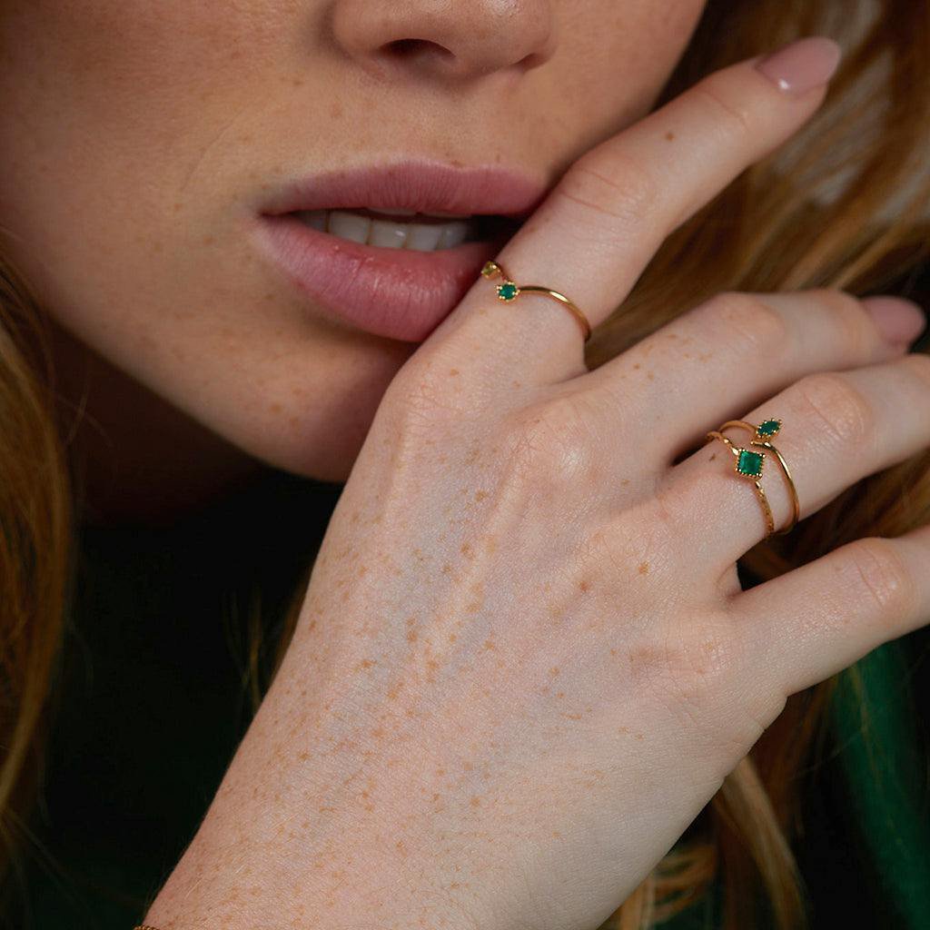 Forgyldt grøn onyx marquise ring