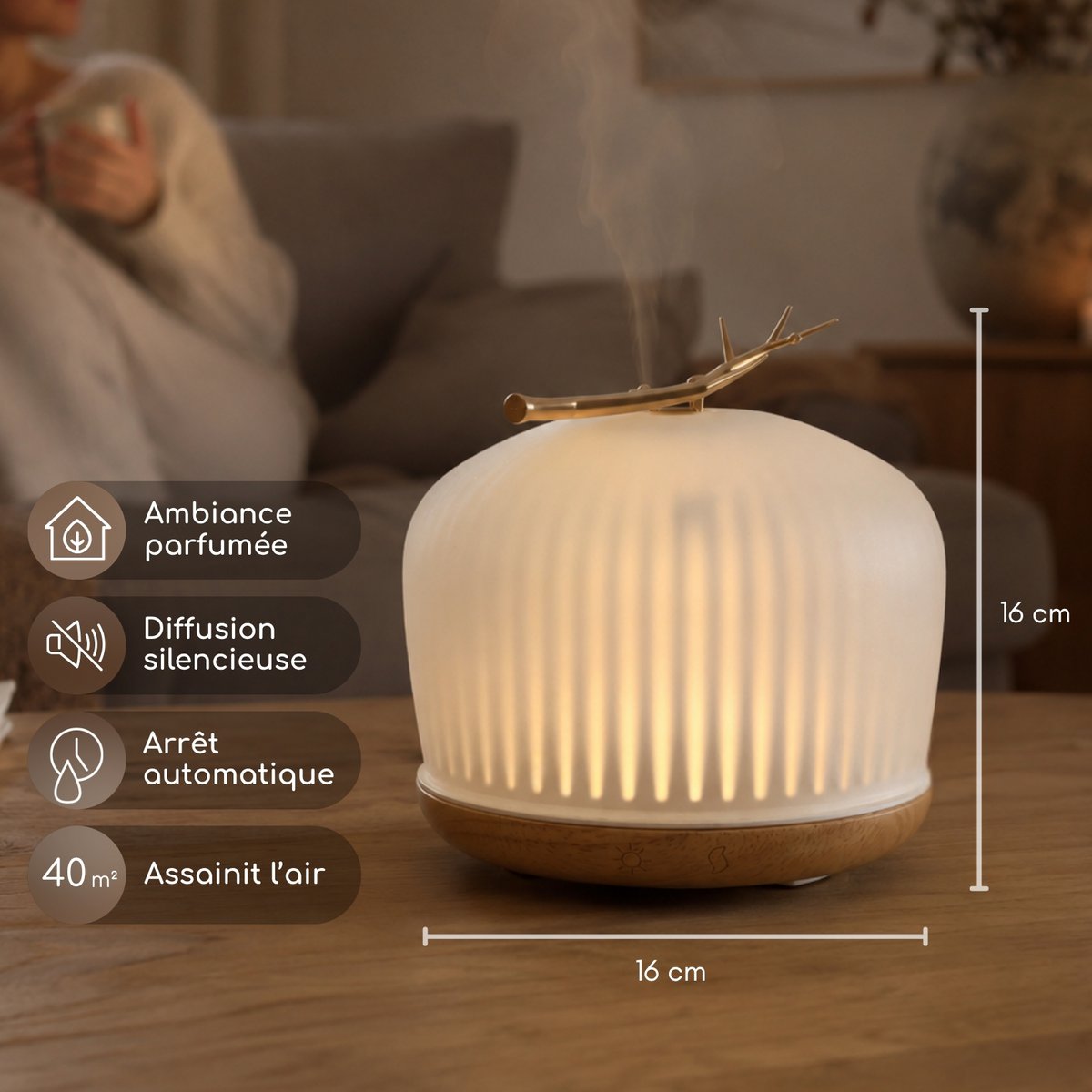 Origin essential oil diffuser - Ultrasonic diffuser for aromatherapy and room fragrances - in Glass and Wood FSC - Gift Idea