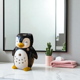 Brændt-parfum pingvin i håndmalet keramisk-diffuser essentielle olier, parfume eller voks-12,5 cm-kokooning vinter atmosfære-original velvære dekoration