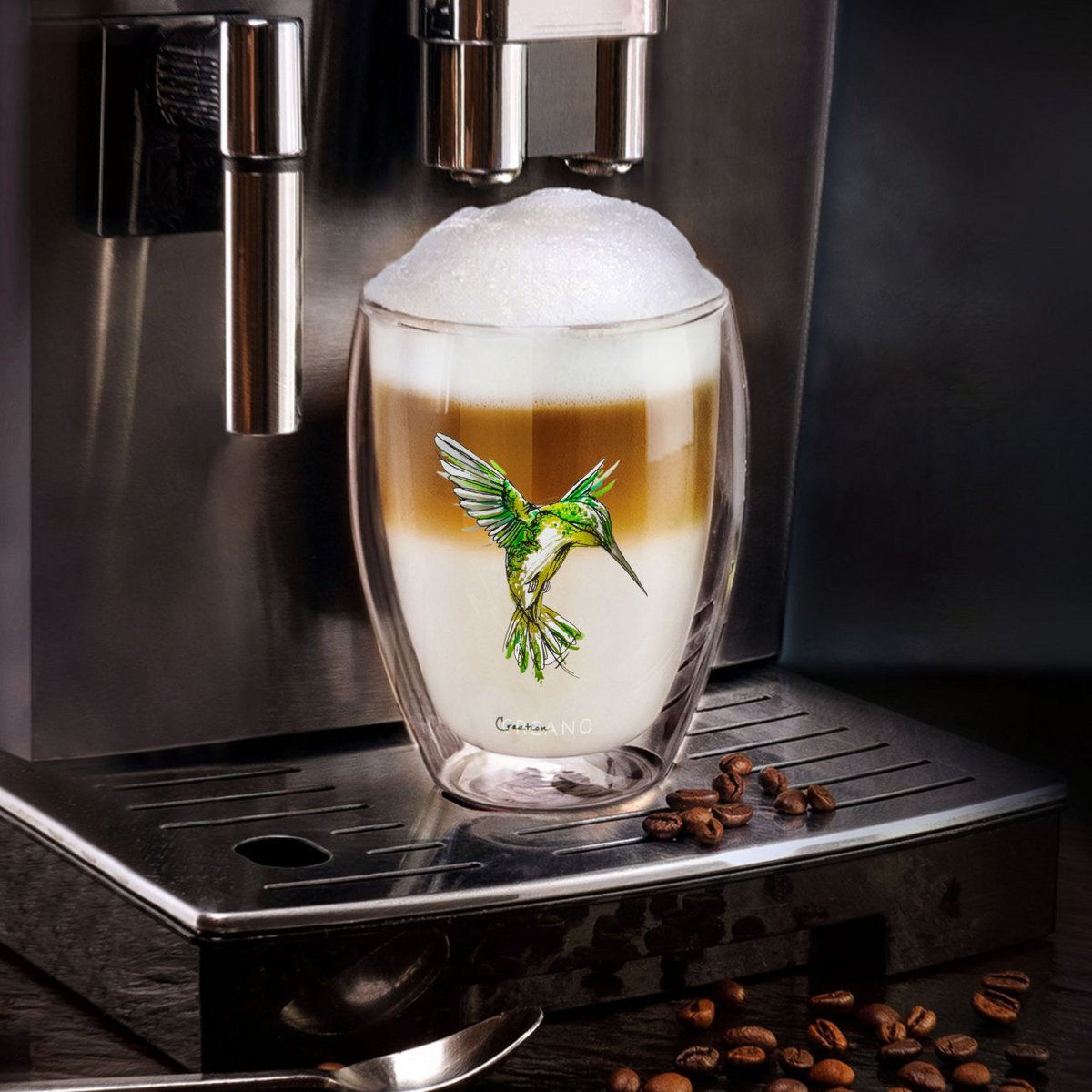 Creano Doppelwand-Teeglas Kolibri 250ml grün Geschenkbox