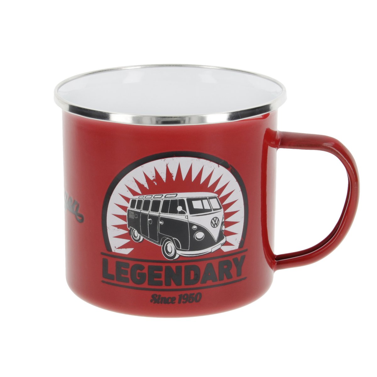 Volkswagen VW T1 Bus Emaille-Tasse, 500 ml, in Geschenkbox – Vintage/Rot