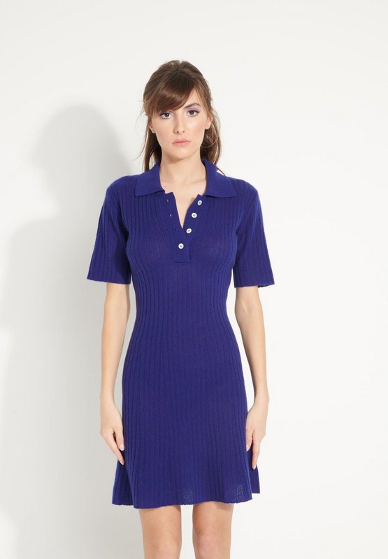 AVA 17 Polo krave kjole i midnatsblå cashmere