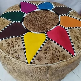Mehrfarbiger marokkanischer Leder-Pouf, Berber-Pouf