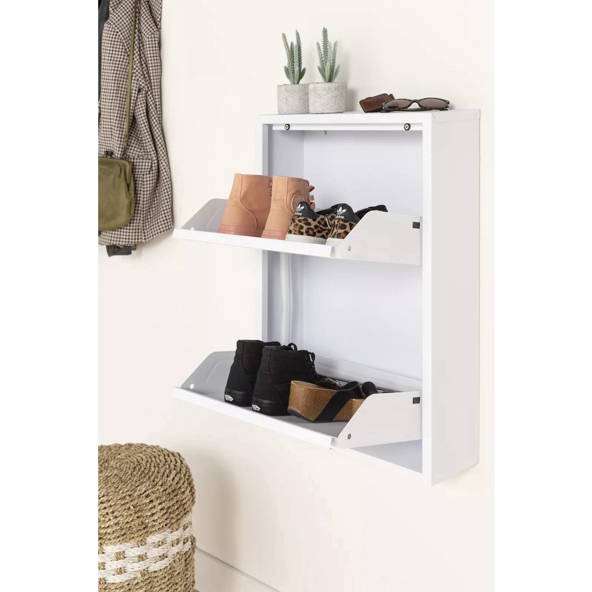 Metal shoe cabinet 2 doors | Matte white