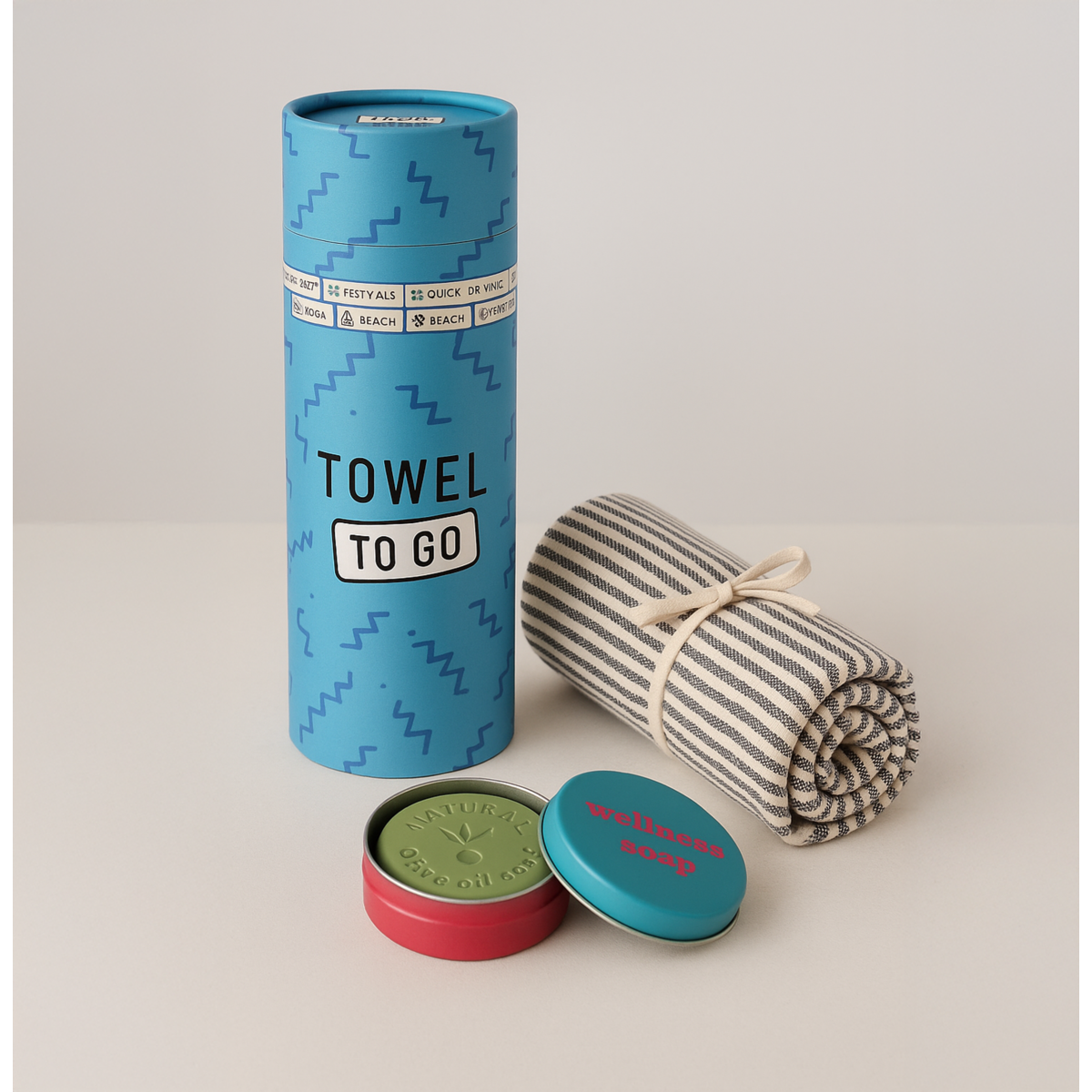 TOALLA PARA GO Jabón de Aceite de Oliva Compañero | Set de regalo de spa de jabón de viaje | Caja de hojalata lista para viajar | Paquete de 10