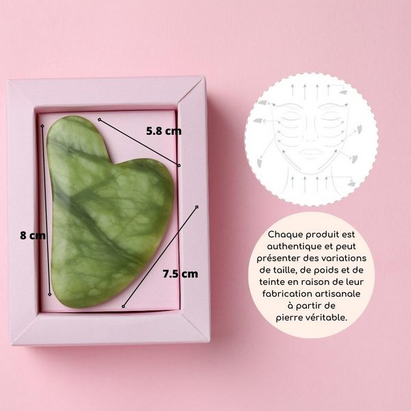 Gua Sha – Green Jade Stone – Delicate and Natural Massage – Well-being Accessory – Free Cover
