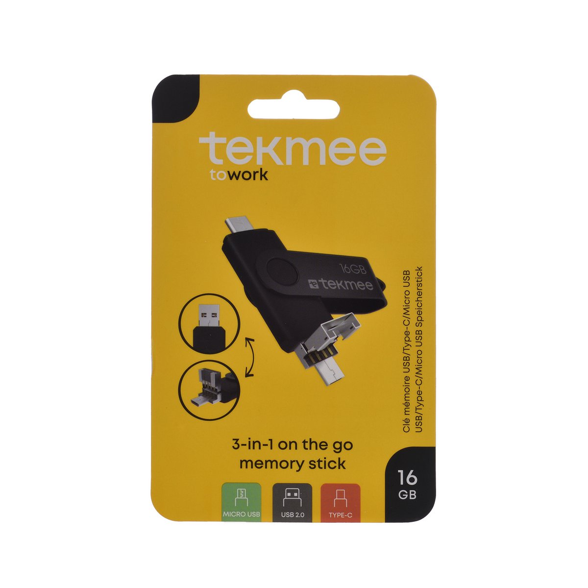3-in-1 16 GB USB-Speicherstick. Typ-C + Micro-USB + USB-Anschlüsse