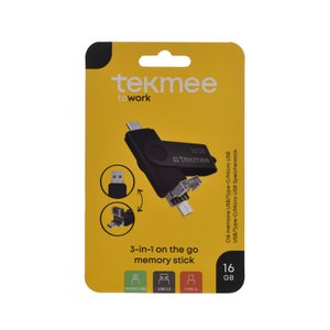 3-in-1 USB-geheugenstick van 16 GB. Type-C + Micro USB + USB-connectoren