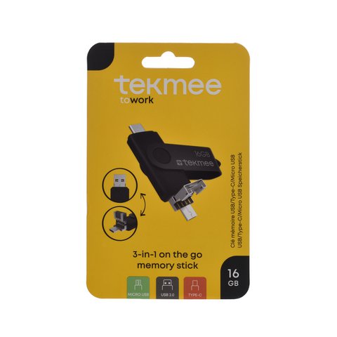 3-in-1 16 GB USB-Speicherstick. Typ-C + Micro-USB + USB-Anschlüsse