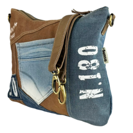 Sac bandoulière femme Sunsa. Sac bandoulière en jean et toile upcyclés. Sac à main style rétro vintage. Sac bandoulière pour femme.