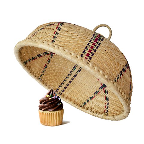 Bamboo Wicker Food Cover Dome Mesh Round Food Tent Food Cover Net Keep Out Flies, Bugs, Mosquitoes for Home Kitchen Picnic