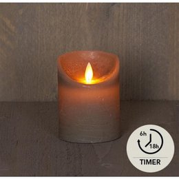 LED rustikale Stubkerze Taupe 7,5 x 10 cm