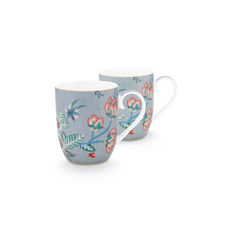 Set/2 Mugs Small Flower Festival Light Blue 145ml