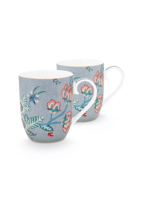 Set/2 Mugs Small Flower Festival Light Blue 145ml