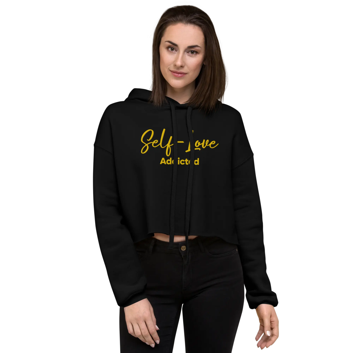 Crop Hoodie – Self Love Addicted mit STICKEREI