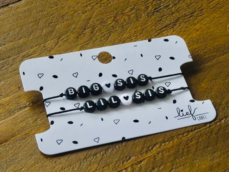 Armbånd Big & Lil Sis Sort og hvid 2 stk
