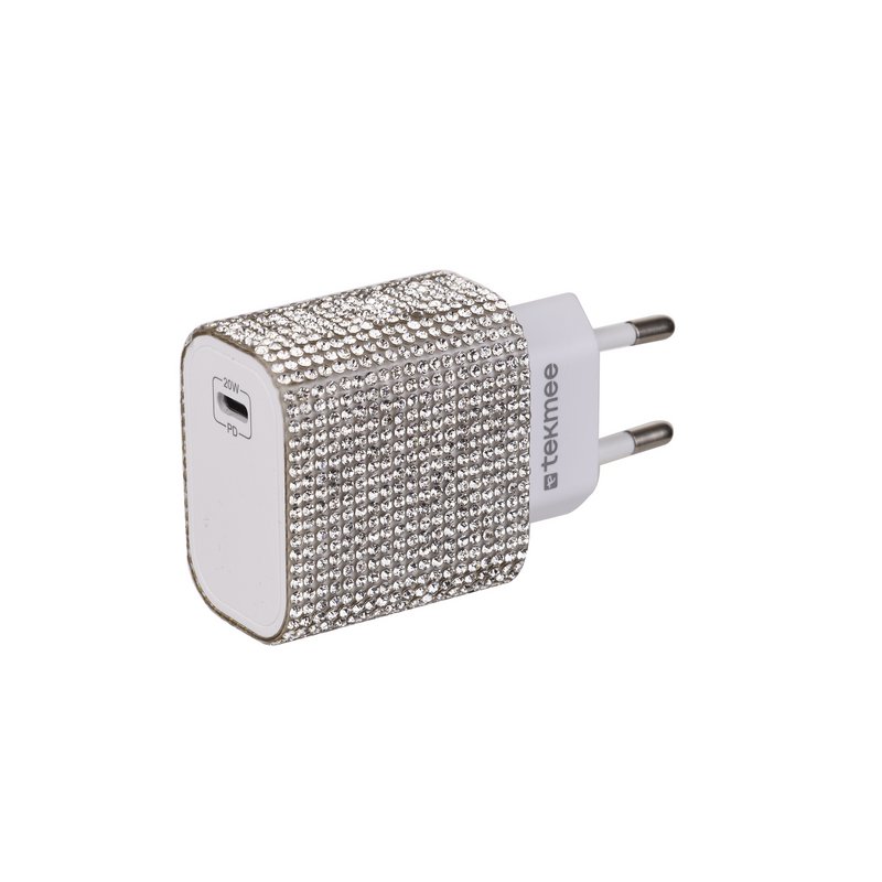 Kit de Charge Rapide Strass Argenté – 20W & 18W, Type-C à Lightning