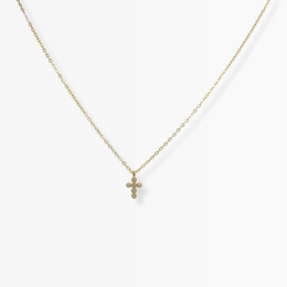 Delicate gold or silver cross pendant necklace with a simple, elegant design.